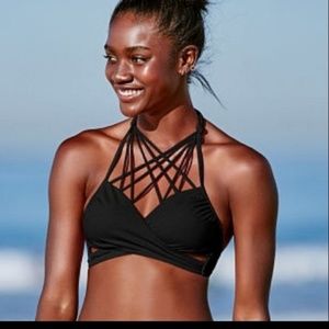 Victoria Secret Pink Black Strappy Bikini  Top M